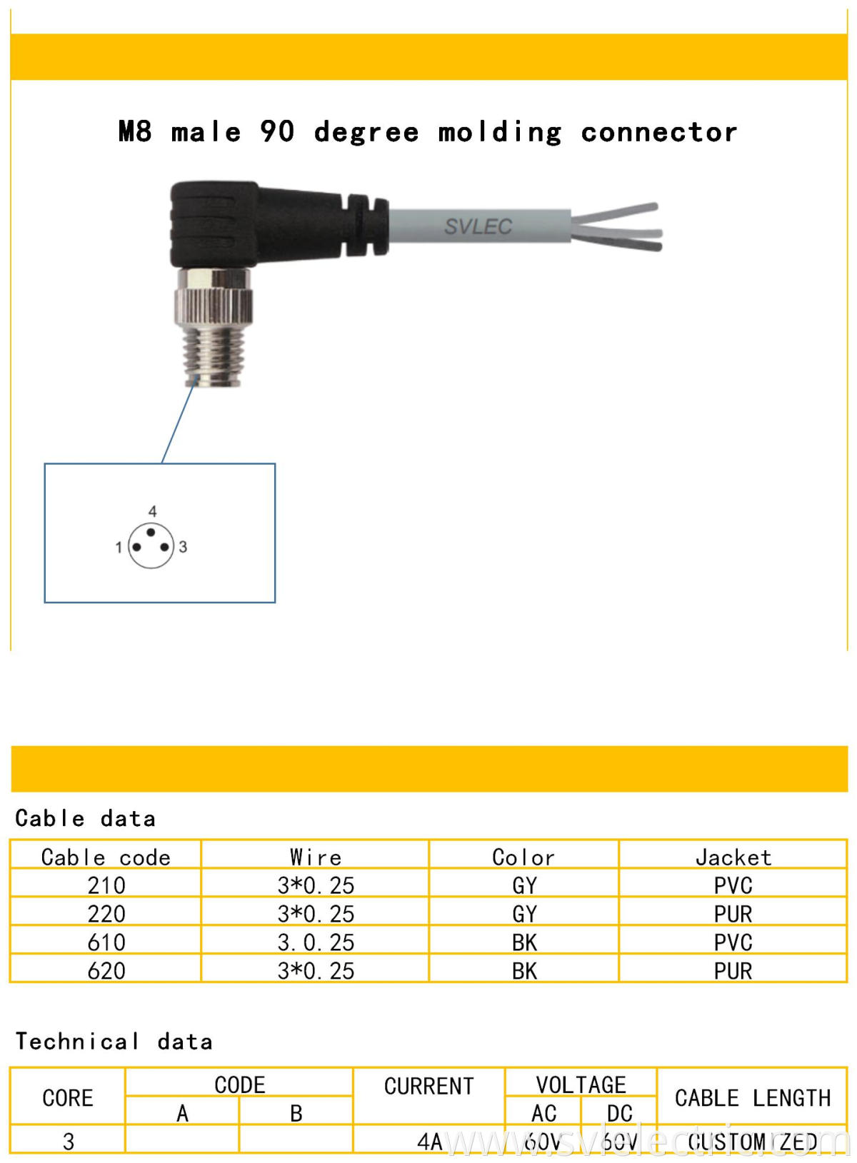 M8 3pin angle connector with cable